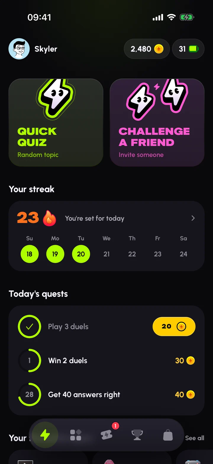 Quiz Rivals: der Startbildschirm der Quiz-App